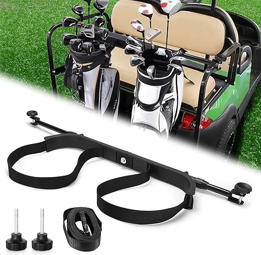 10L0L Universal Golf Bag Holder Attachment No-drilling Required for EZGO, Club Car, and Yamaha, Adjustable Rear Seat Golf Cart Club Holder, An Additional Strap is Included