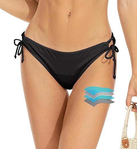 Beautikini Period Swimwear Menstrual Period Bathing Suit Bottoms Tie Side Period Bikini Bottoms for Teens Girls and Women