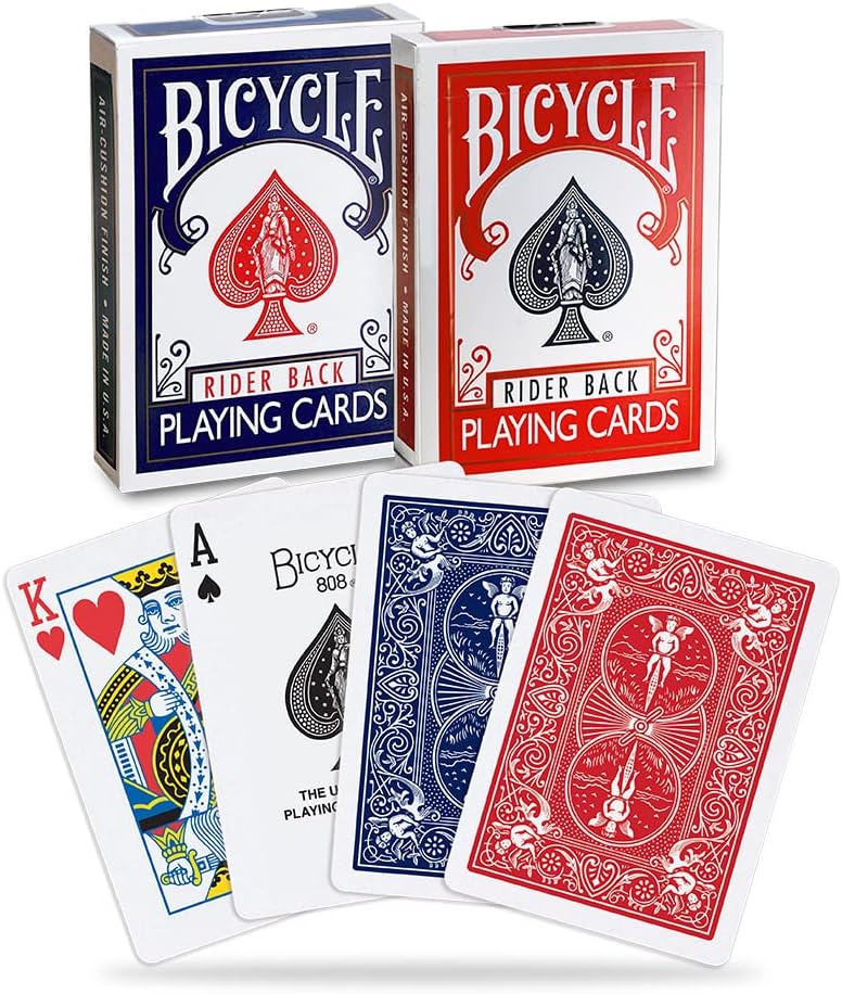 Bicycle Rider Back Playing Cards, Standard Index, Poker Cards, Premium Playing Cards, 2 Pack, Red & Blue
