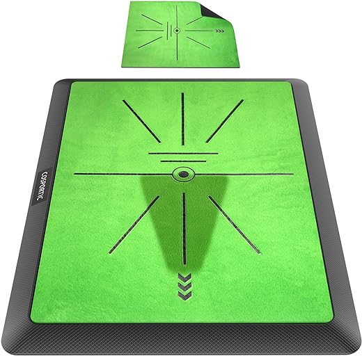 COSPORTIC Golf Hitting Mat | Golf Training Mat for Swing Path Feedback/Detection Batting | Extra Replaceable Golf Practice Mat 16"x12" | Advanced Guides and Rubber Backing for Home/Indoor/Outdoor