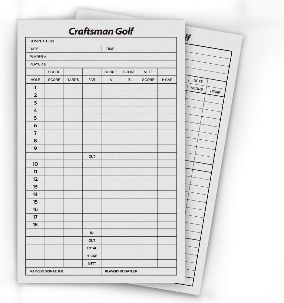 Craftsman Golf 10pcs 6.3 x 4 Inch Golf Score Sheet Golf Scorecards Record Score Keeper Card Track Golf Stats