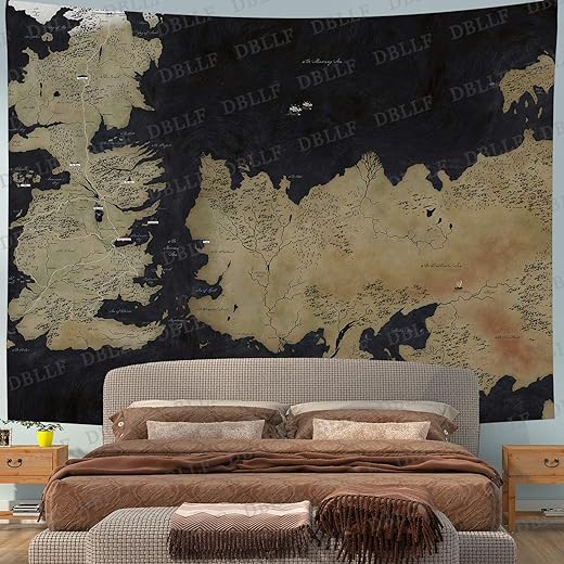 DBLLF Movie World Map Backdrop Tapestry for Photography Song of Ice and Fire Game Guide Background Wall Hanging,Fans Party Backdrop Tapestry Large 80"x60" Flannel Art Tapestries DBZY0653