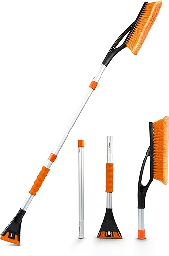 EcoNour 43" Ice Scrapers for Car Windshield Extendable | 3 Parts Detachable Telescopic Snow Brush for Trucks, SUV | Long Snow Scraper with Brush | Car Winter Gift Accessories for Christmas