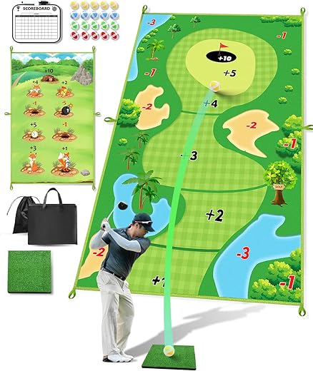 Enjoyfly 6Ft x 4Ft Casual Chipping Golf Game Mat,Golf Game Mat for Adults Kids,Indoor Outdoor Backyard Golf Game Putting Green,Mini Golf Set Outdoor Toy Gifts for Kids