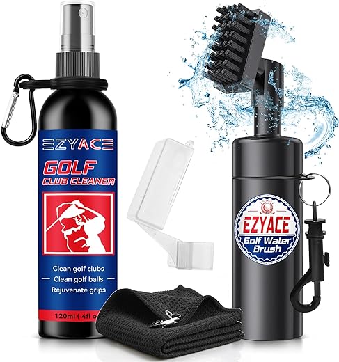 EzyAce Golf Club Cleaner, Golf Club Cleaning Kit - Golf Club Brush & Golf Towel, Golf Brush Holds 5 Ounces of Water Anti Leak, Keep Your Club in, Golf Club Bag Accessories Golf Gifts for Men