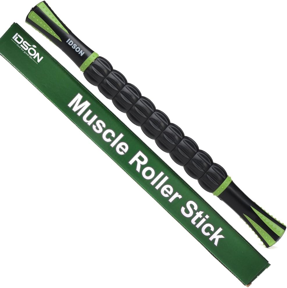 Idson Muscle Roller Stick for Athletes- Body Massage Sticks Tools Massager for Relief Muscle Soreness,Cramping and Tightness,Help Legs and Back Recovery,Black Green