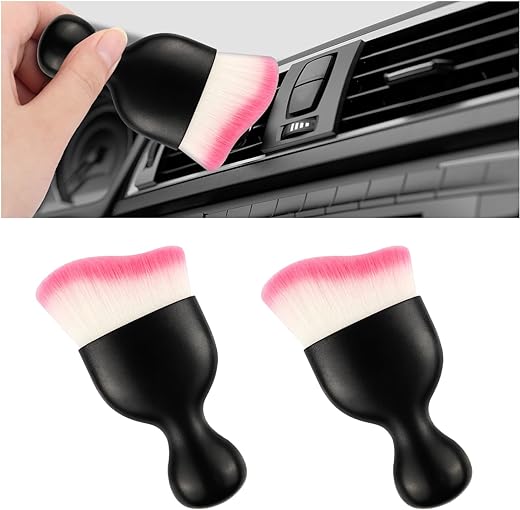 IHOTDER 2PCS Colorful Car Dust Brush,Curved Bristles Car Interior Dust Sweeping Soft Brush,Universal Car Detailing Brush for Air Conditioning Vents,Dashboards,Car Interior&Exterior (White+Red)