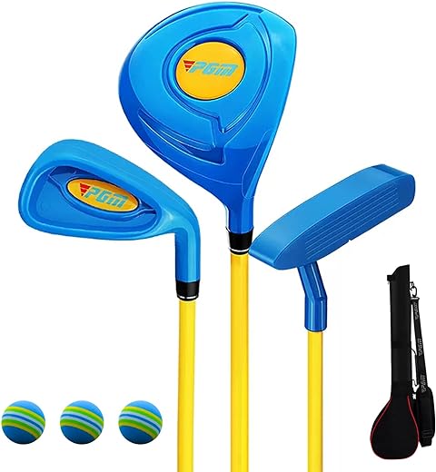 PGM Children's Golf Club Set - Can Hit Real Balls, Includes Wood, Iron, and Putter Clubs, Great for Beginner Boys and Girls, Instructional Training Set