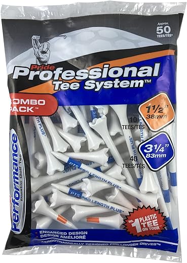 Pride Professional Tee System Plastic Golf Tees (Pack of 50), 40 Count 3-1/4-Inch + 10 Count 1-1/2-Inch,White