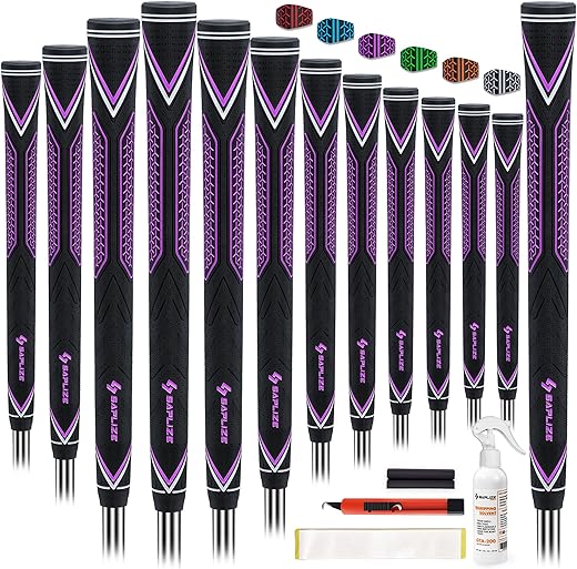 SAPLIZE High-Performance Rubber Golf Grips 13 Pack, High Shock Absorption, Non-Slip, Choose from 13 Grips with 15 Tapes or 13 Grips with All Kits, Available in Standard/Mid/Jumbo Sizes, CC10 Series