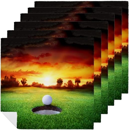 Sunset Ball in Hole - Golfing Cloth Napkins Print Square Dinner Napkins Washable Table Napkins