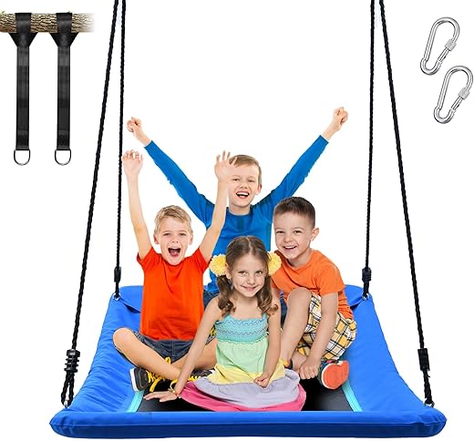 Trekassy 700lb Giant 60" Skycurve Platform Tree Swing for Kids and Adults with 2 Hanging Straps-Blue