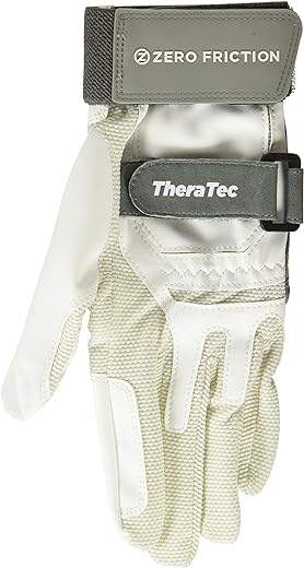 Zero Friction Men’s Compression Fit Theratec Golf Glove, Wrist Wrap, Left Hand, White