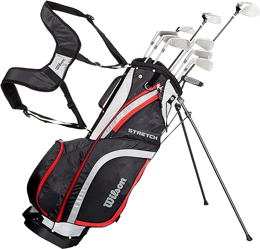 Wilson Ensemble Complet pour Débutant, 10 Clubs de Golf avec Sac Trépied, pour Homme, Stretch XL, Noir/Gris/Rouge