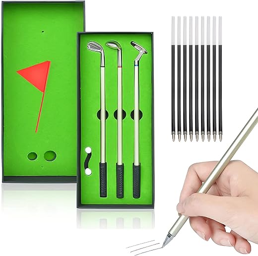 HENGBIRD Lot de 3 stylos en forme de jeu de golf, cadeau pour les clubs de golf, cadeaux pour hommes, mini cadeaux, petits cadeaux personnalisés