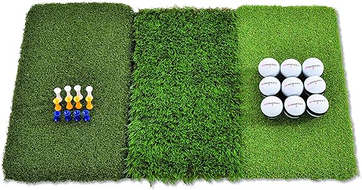 Rukket Tri-Turf Tapis d'attaque de Golf Portable pour la Conduite, l'écaillage, l'entraînement pour Le Jardin avec Tees réglables et balles d'entraînement en Mousse