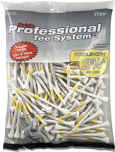 Pride Professional Tee System Golf Pro Length 2 3/4" 175 Count White/Yellow