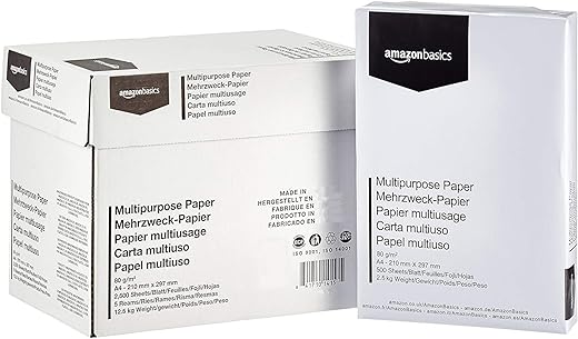 Amazon Basics Papier multiusage A4 - 297 x 210 mm, 80gsm, 2500 pièces, 5 lot de 500, blanc