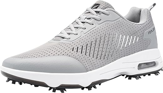 Fenlern Chaussures de Golf pour Hommes avec Semelle Intermédiaire à Coussin d'air, 9 Crampons de Golf, Tige en Maille Respirante.