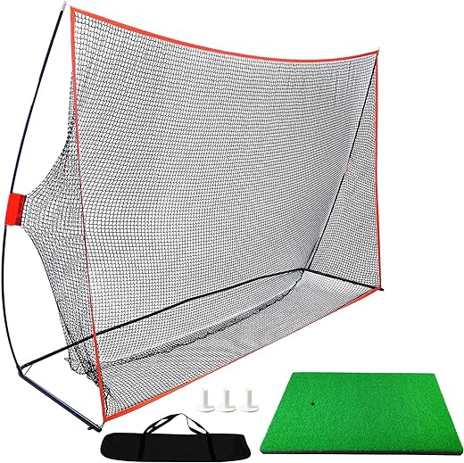 Filet de Golf Entrainement Practice 10ftx7ft Portable avec Sac de Transport et Tapis de Golf 60x30cm, Filet Golf pour Extérieur Intérieur Jardin Sport en Plein Air