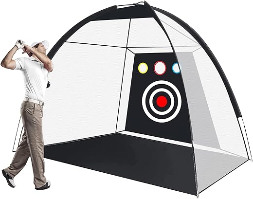 Filet de Golf Practice 3M avec 3 Pièces 2,25 2,75 3 Tés Tees en Caoutchouc et Tapis 60x30cm, Entraîneur de Swing Filets d’Entraînement pour Jardin Intérieur Extérieur