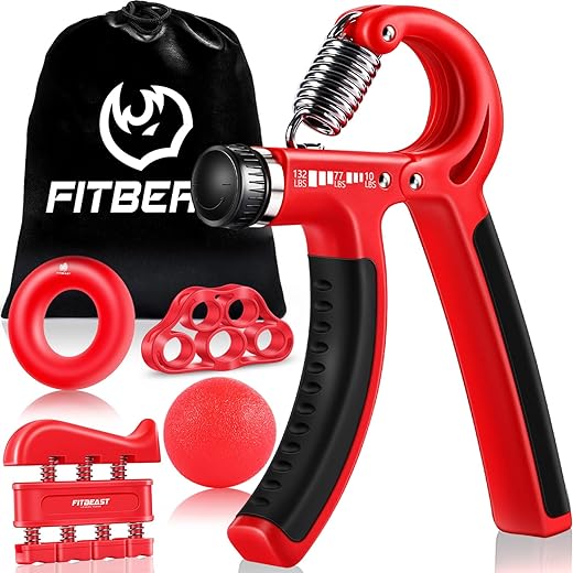 FitBeast Hand Grip Musculation Avant Bras - Pack de 5, Poignet Musculation Ajustable, Grip Musculation Main, Étireur de Doigts, Anneau d'exercice et Balle Anti-Stress