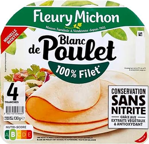 Fleury Michon Blanc de poulet conservation sans nitrite - La barquette de 130g - 4 tranches