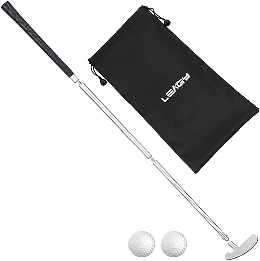 LEAGY - Putter pour gaucher ou droitier en 4 Parties - Alliage de Zinc Blanc - avec 2 balles Blanches et Un Sac Noir