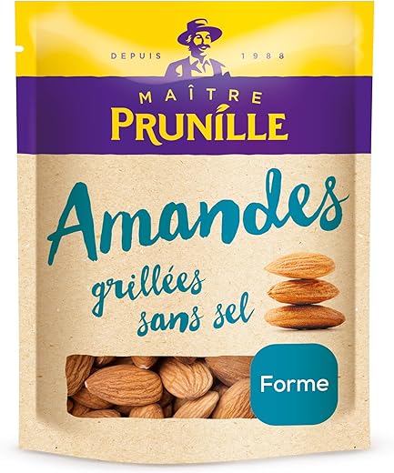 MAÎTRE PRUNILLE - Amandes Décortiquées Grillées Non Salées À Sec - Fruits Secs Forme - Sans Ajout De Matières Grasses - Riche En Vitamine E, Phosphore Et Source De Calcium - Sachet 250 g