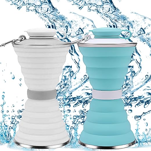 MEYAGOT Bouteille d'eau Pliable En Silicone, 2 Pièces 500ml Bouteille Pliable Retractable avec Mousqueton, Gourde Pliable Sans BPA, Gourde Souple Pliable pour Voyager Randonnée Aventures