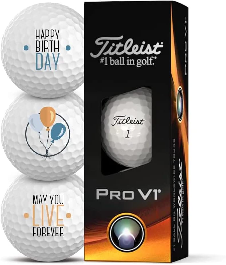 Titleist Lot de 3 balles de golf Motif Happy Birthday Golf Cadeau pour golfeur (Pro V1)