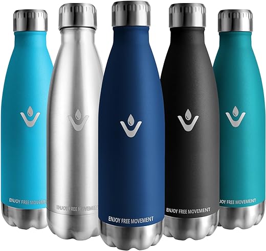 Vikaster Gourde, 500ml Gourde isotherme, Sans-BPA Gourde inox, Etanche bouteille Approprié & Adulte, Sport, Gym, école, Extérieur