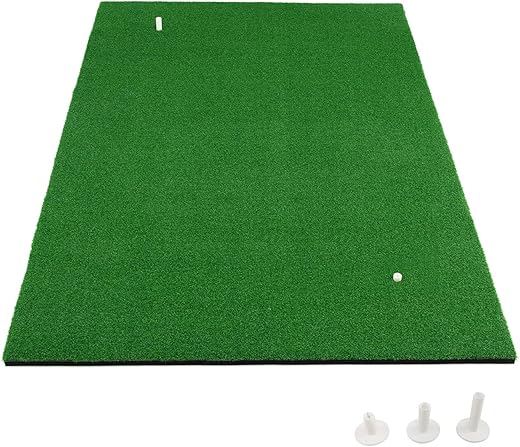 COSTWAY Tapis de Frappe de Golf, Tapis d'Entraînement de Golf avec 2 Positions de Tee et 2 Bâtons d'Alignement 6 Trous de Tee Pré-percés, pour Intérieure/Extérieure