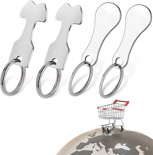 CTDMJ Caddie Jeton Caddie Universel Puce pour Caddie Jeton pour Caddie en Acier Inoxydable Clé en Forme Jeton pour Les Caddies, Deux Modèles Jeton De Caddie(4 Pièces)