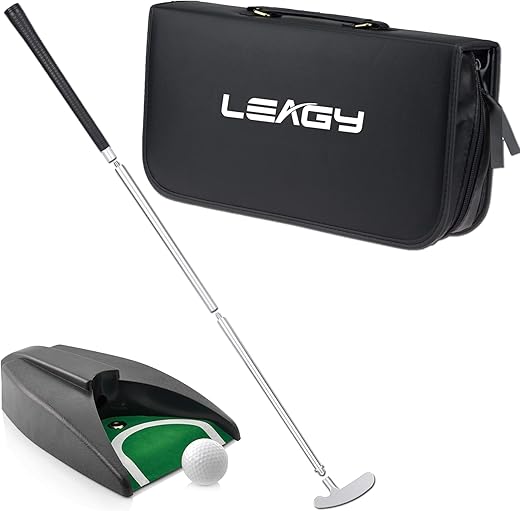 LEAGY Portable Golf Putter Travel Practice Putting Set avec Cas Cour extérieure intérieure, Jouets de Golf pour Enfants, Système de Retour de Balle Meilleur Cadeau Bureau exécutif Putter Set