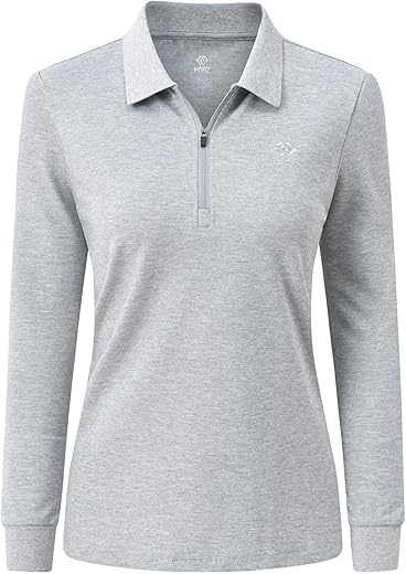 MoFiz Polo Femme Shirt Manches Longues Coton Sport Polo d'hiver Golf Tops Col Zippé