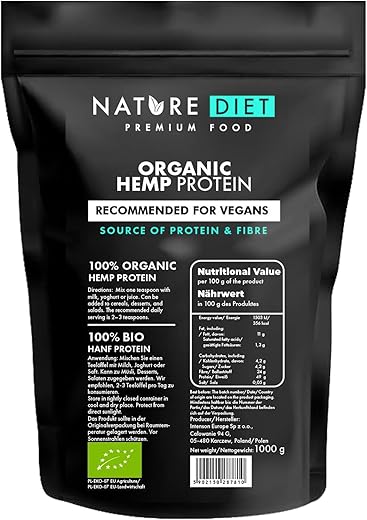 Nature Diet - Protéine de Chanvre Bio 1000g | Végétalien | Poudre de protéine | À base de plantes