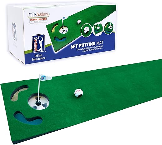 PGA Tour Unisex Ball, Alignment Tool and Training DVD 6ft Putting Mat with Guide Ball, Green, UK