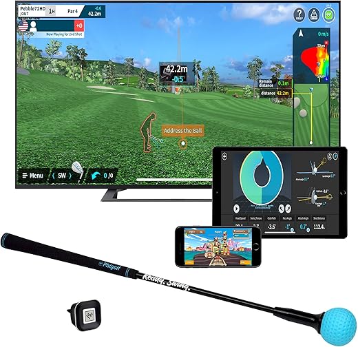 PHIGOLF Smart Home Golf Simulator - Swing Stick Trainer & Analyzer - Jeu de Golf Portable avec Les Applications et Le Software WGT & E6 Connect (Compatible iOS & Android)