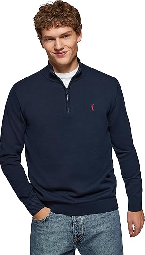 Polo Club Pull á Col Montant Homme avec Zippé Fermeture Éclair - Pullover Zipper 100% Coton