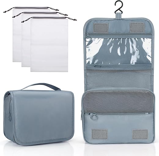 Zivacate Trousse de Toilette à Suspendre, Trousse Toilette étanche avec poignée, Sac de Rangement Maquillage Homme Femme avec 3 Sac à Cordon pour Voyage, Affaires, Fitness, Camping en Plein air –Gris