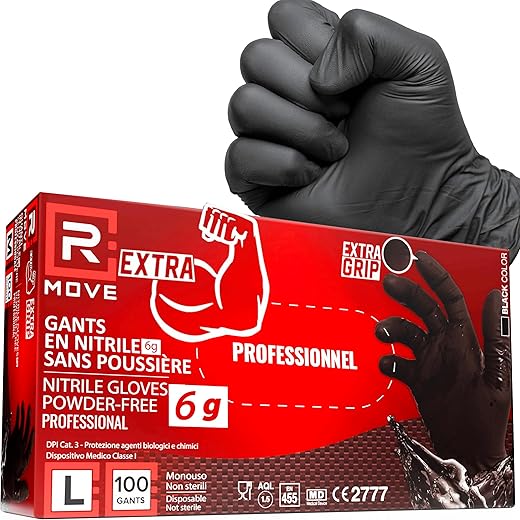 Gants nitrile noirs extra résistants L